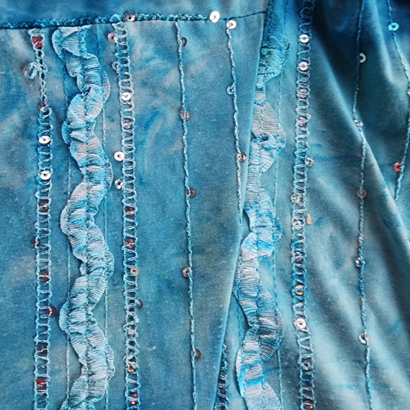 Dress Barn Blue Sleeveless Shirt with Sequins and Raised Embroidered Design Sz L - Picture 6 of 8